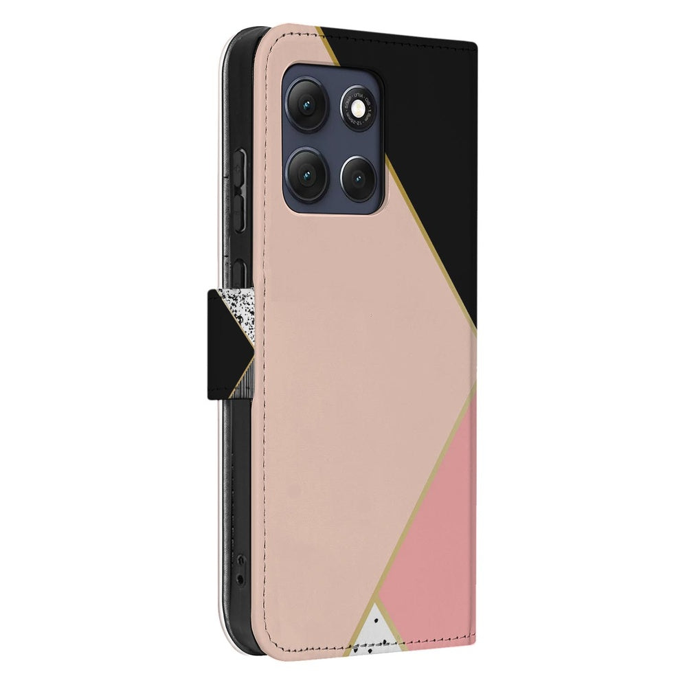 Motorola Moto G86 Portemonnee Hoesje Abstracte Geometrische Vormen Schuin aanzicht.