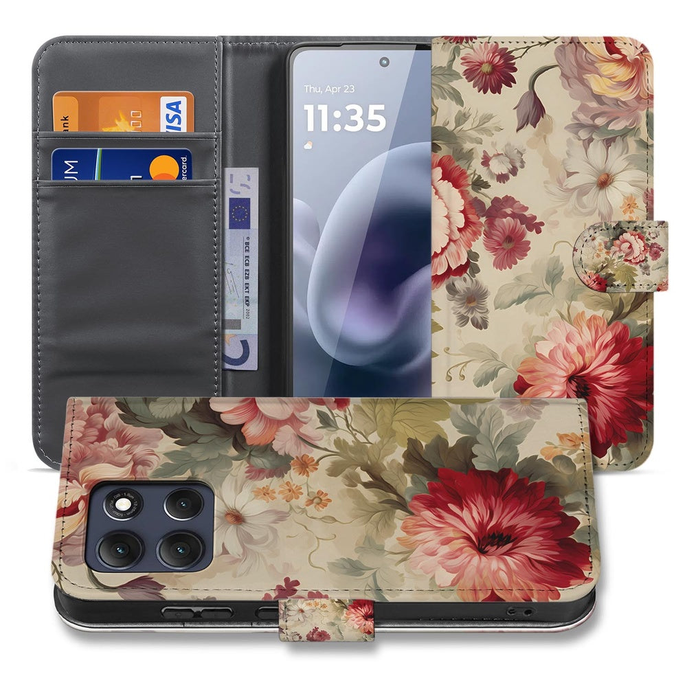 Motorola Moto G86 Portemonnee Hoesje Bloemenprint Vooraanzicht.