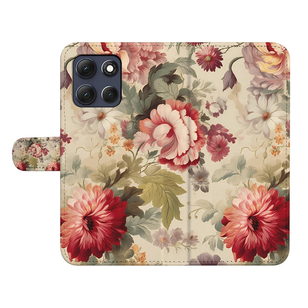 Motorola Moto G86 Portemonnee Hoesje Bloemenprint Voor- en achteraanzicht.