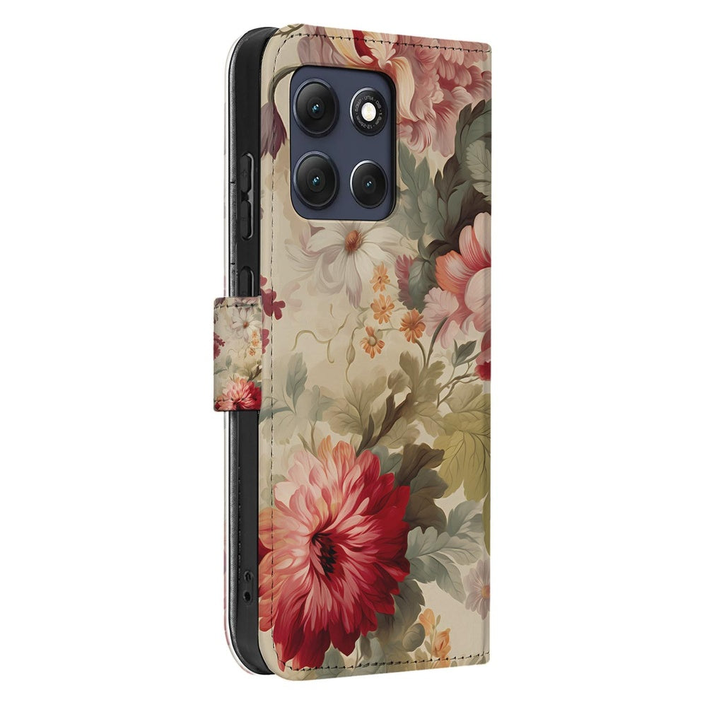 Motorola Moto G86 Portemonnee Hoesje Bloemenprint Schuin aanzicht.