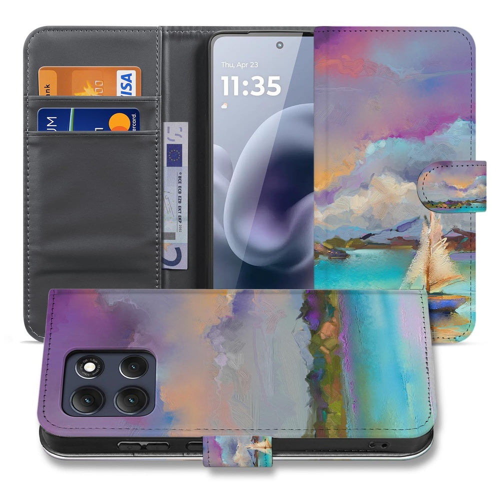 Motorola Moto G86 Bookcase Boot Motief Design maritiem motief voorkant en binnenkant.