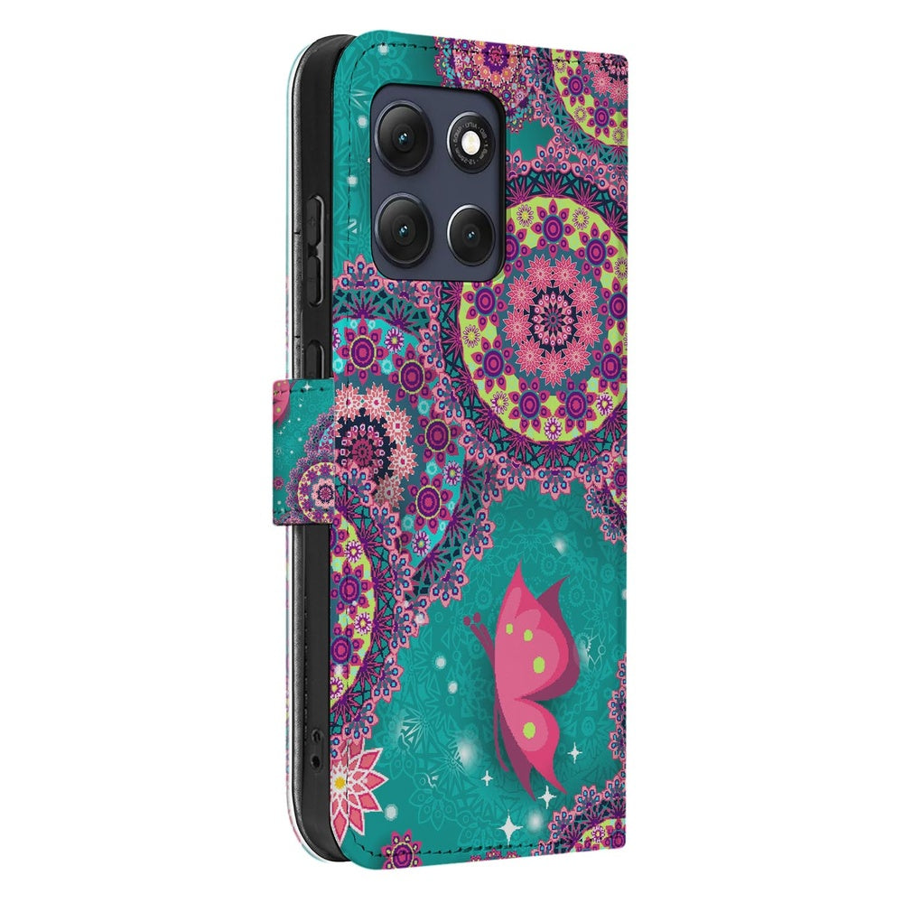 Motorola Moto G86 Book Case Hoesje Met Pasjes Cirkels en Vlinders Vooraanzicht.