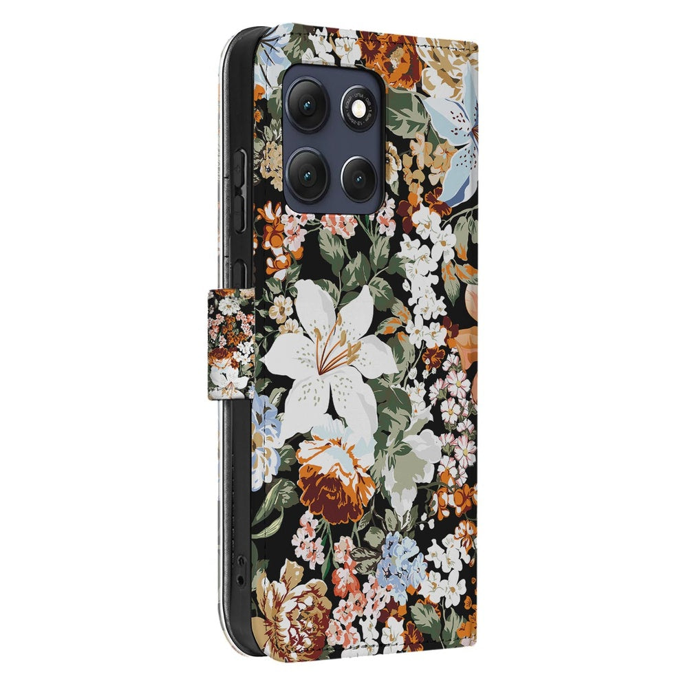 Motorola Moto G86 Portemonnee Hoesje Dark Flowers Vooraanzicht.
