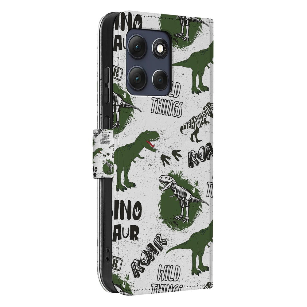 Motorola Moto G86 Book Case Met Pasjes Dino Print Vooraanzicht.
