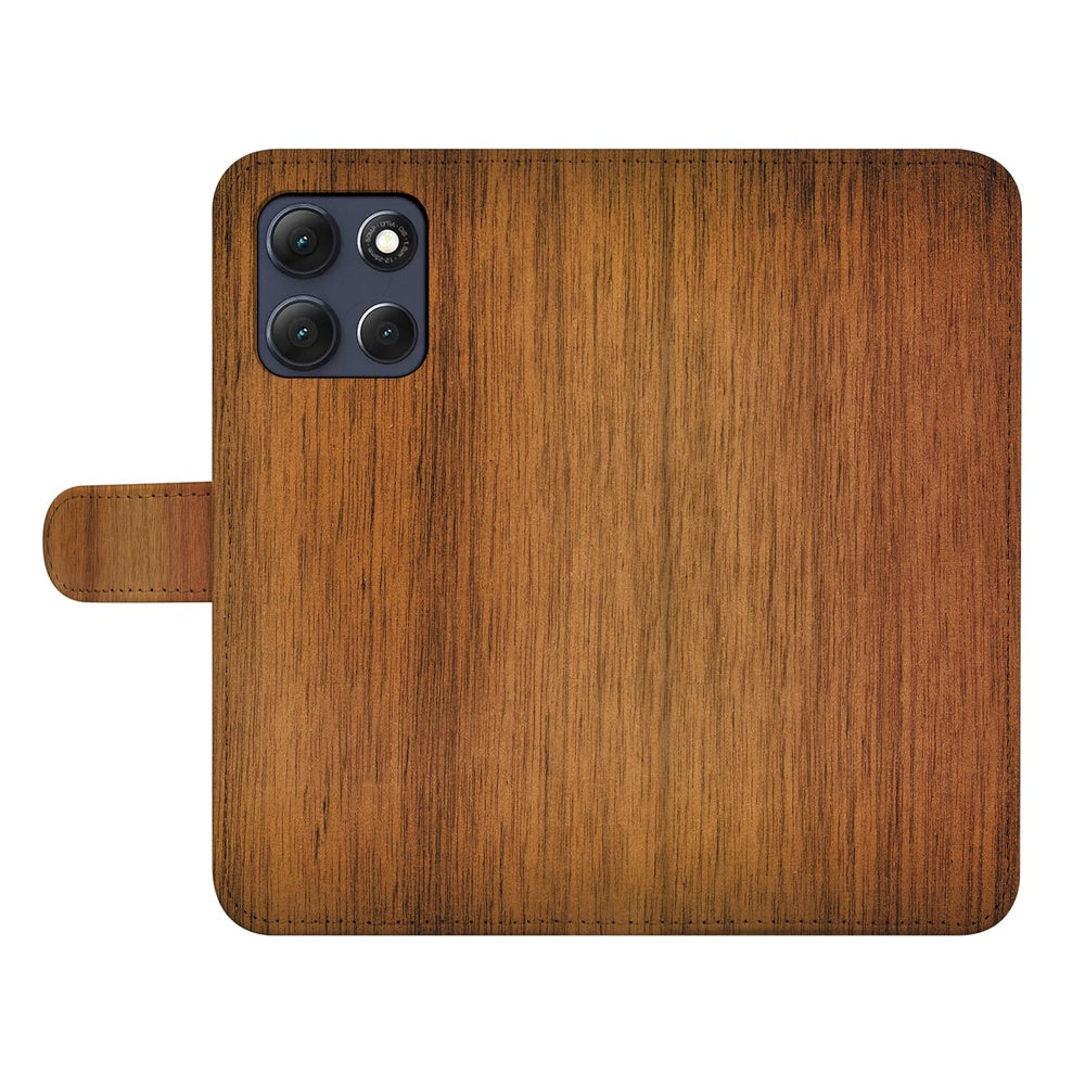 Motorola Moto G86 Bookcase Hoesje Donker Hout Donker houtprint Voorzijde.