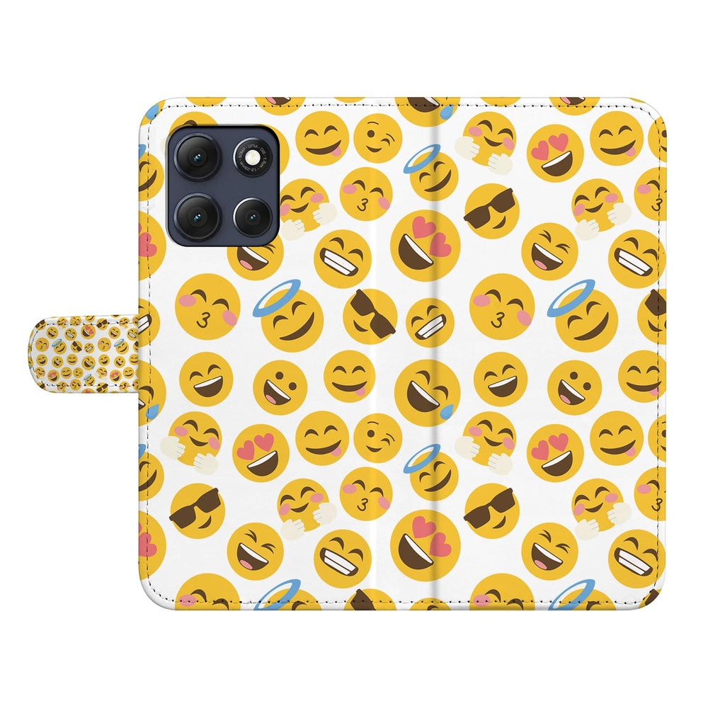 Motorola Moto G86 Book Case Hoesje Meerkleurig Emoji Vooraanzicht.