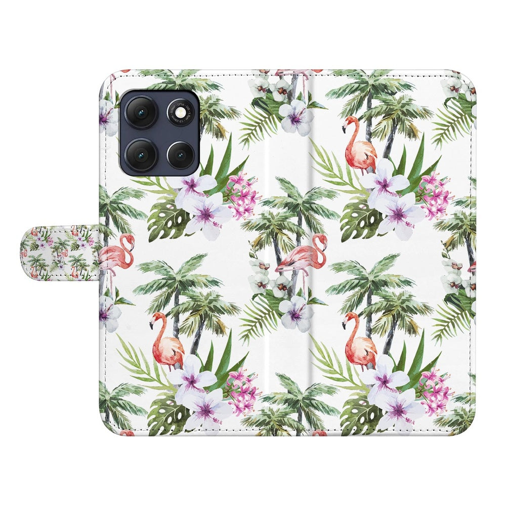 Motorola Moto G86 Telefoonhoesje Flamingo Palms boekcase palmbladeren flamingo's.
