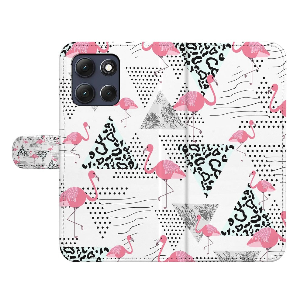 Motorola Moto G86 Bookcase Hoesje Flamingo Triangle Vooraanzicht.