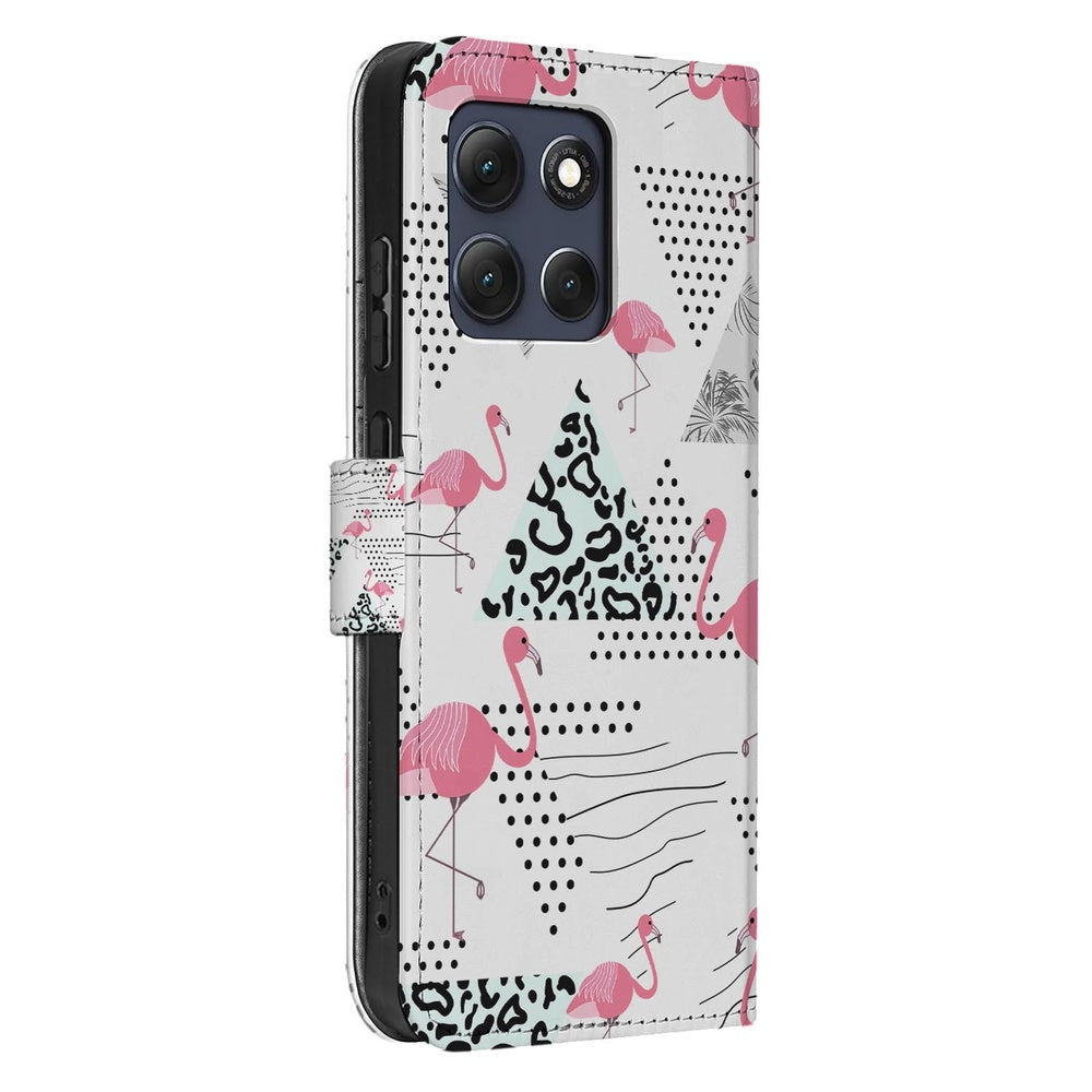 Motorola Moto G86 Bookcase Hoesje Flamingo Triangle Voorzijde.