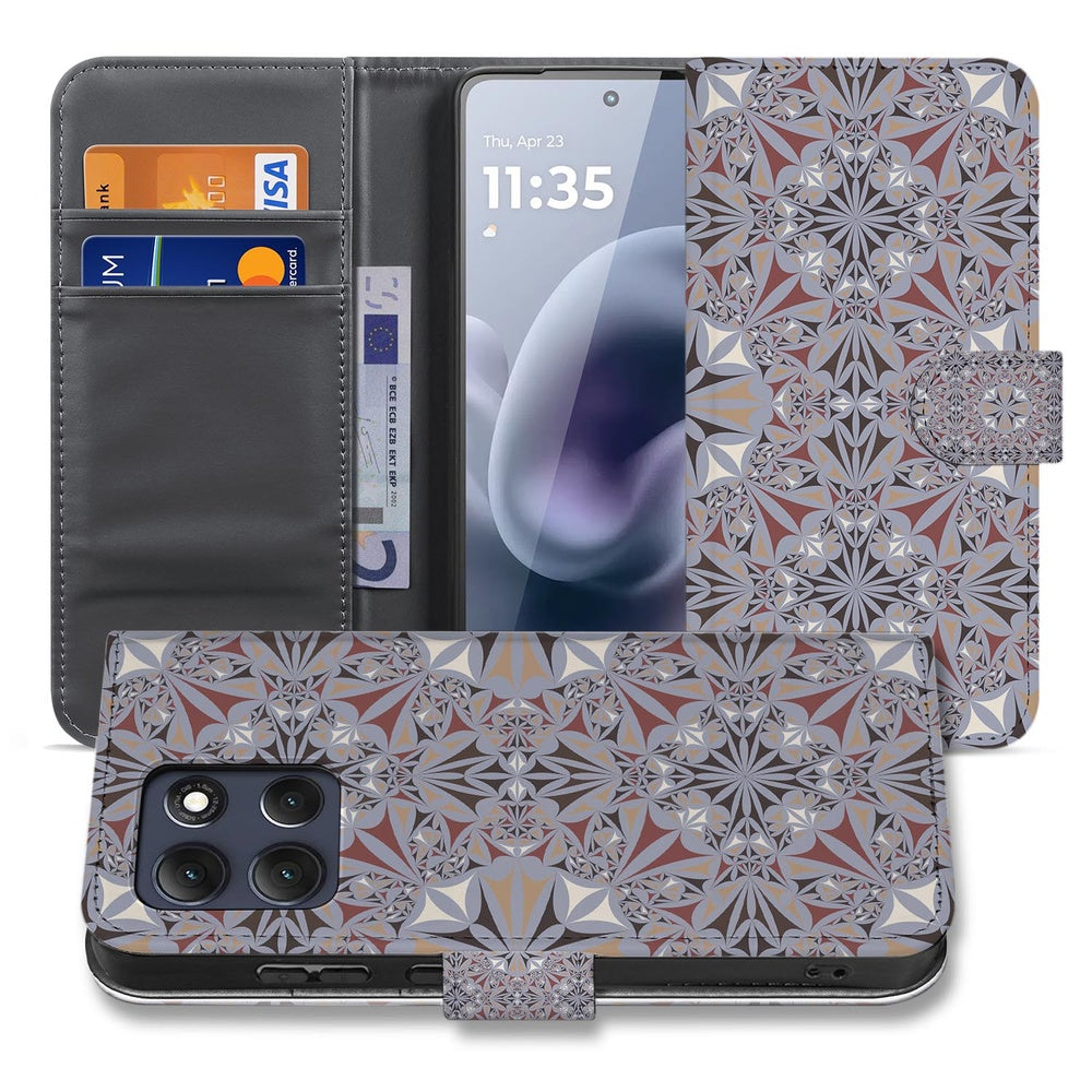 Motorola Moto G86 Bookcase Bloemenpatroon Vooraanzicht met pasjeshouder.
