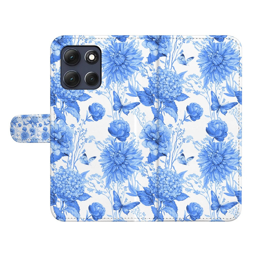 Motorola Moto G86 Book Case Blauw Bloemen Voorkant.