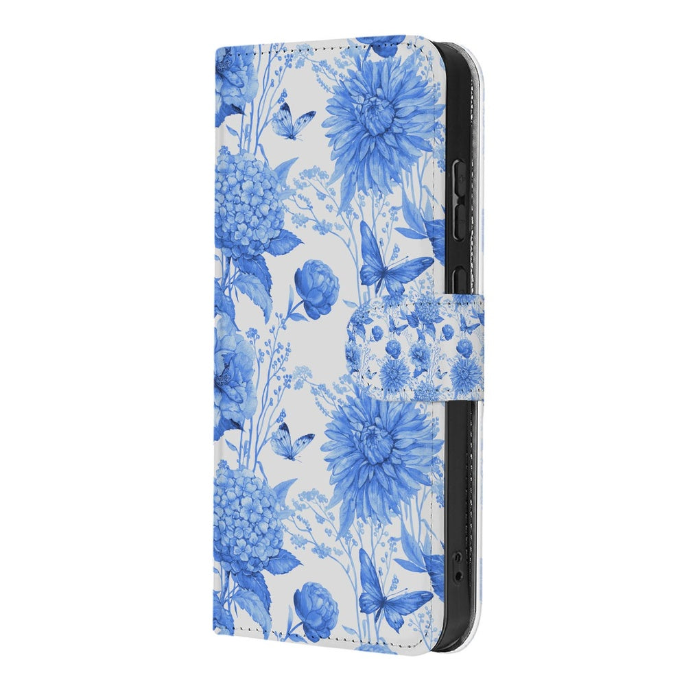 Motorola Moto G86 Book Case Blauw Bloemen Vooraanzicht.