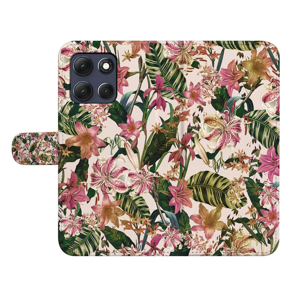 Motorola Moto G86 Bookcase Paars Wit Bloemen Vooraanzicht.