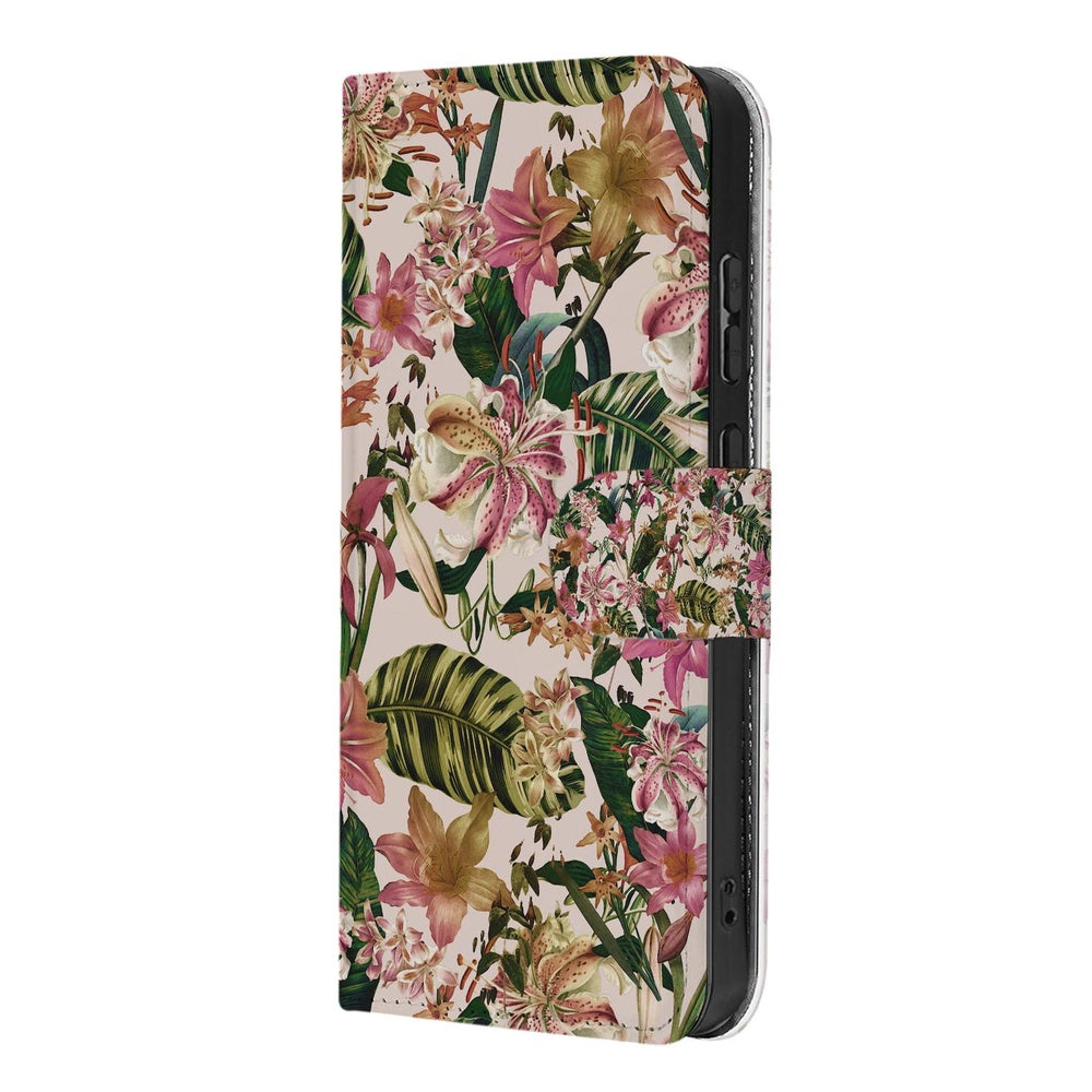 Motorola Moto G86 Bookcase Paars Wit Bloemen Vooraanzicht.