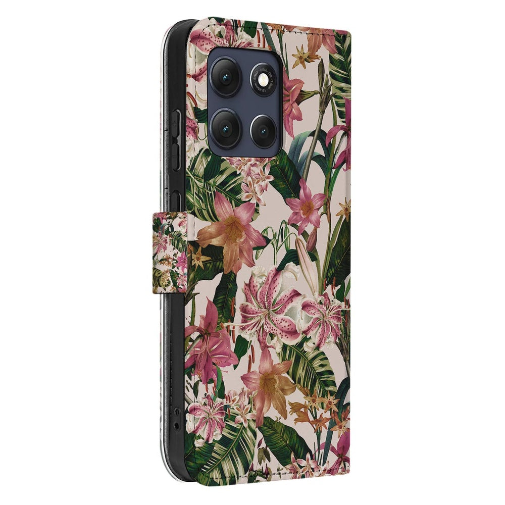 Motorola Moto G86 Bookcase Paars Wit Bloemen Vooraanzicht.