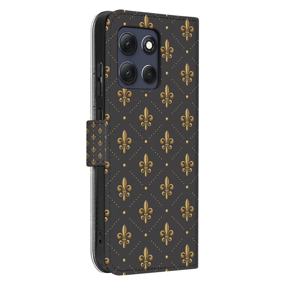 Book Case Motorola Moto G86 Franse Lelie Bruin Goud Detail.