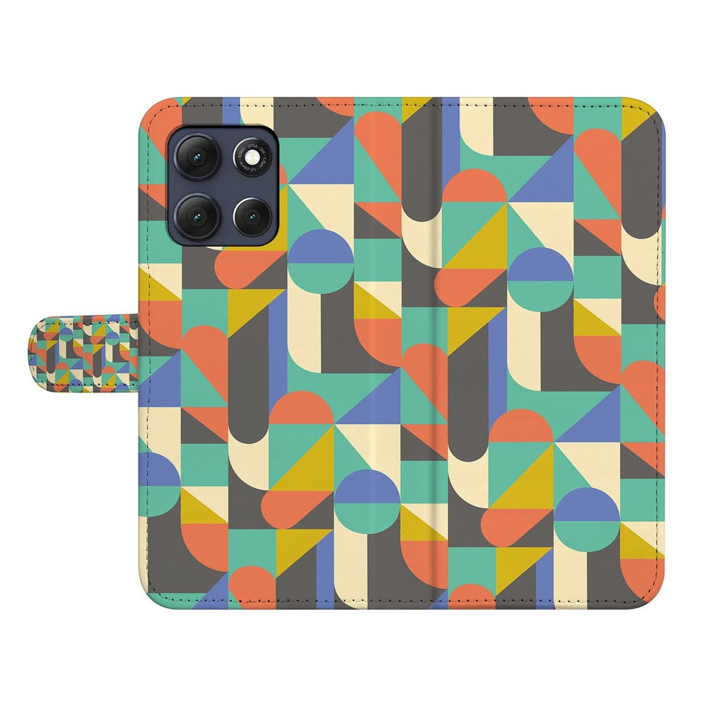 Motorola Moto G86 Book Case Hoesje Funky Retro Geometrisch design Voren
