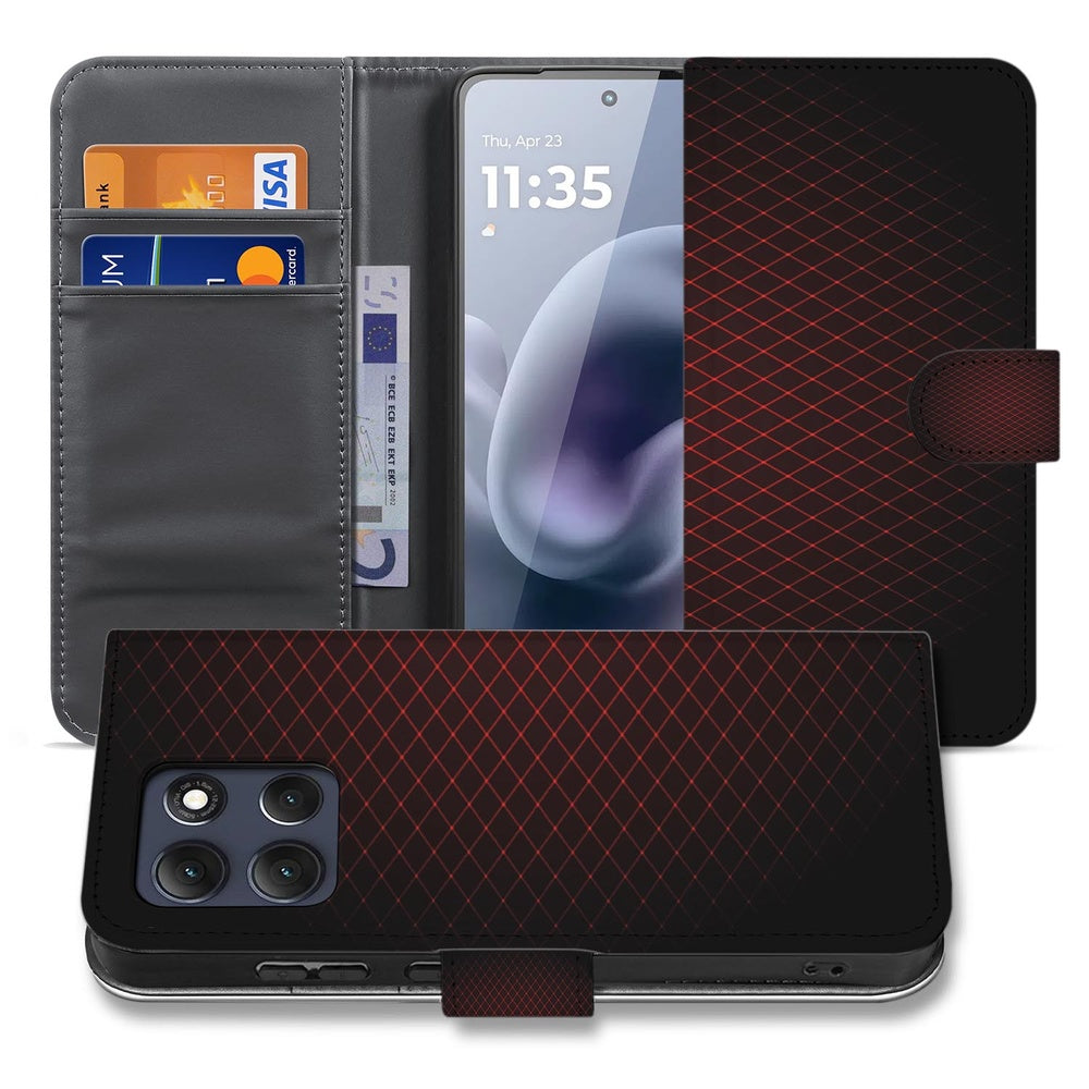 Motorola Moto G86 Hoesje Book Case Hoesje Geruit Rood Vooraanzicht.