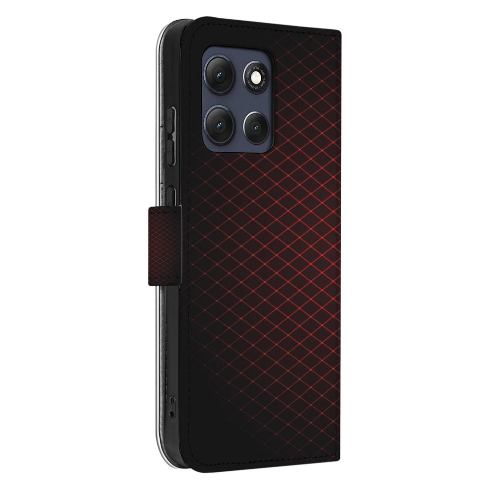 Motorola Moto G86 Hoesje Book Case Hoesje Geruit Rood Zijaanzicht.