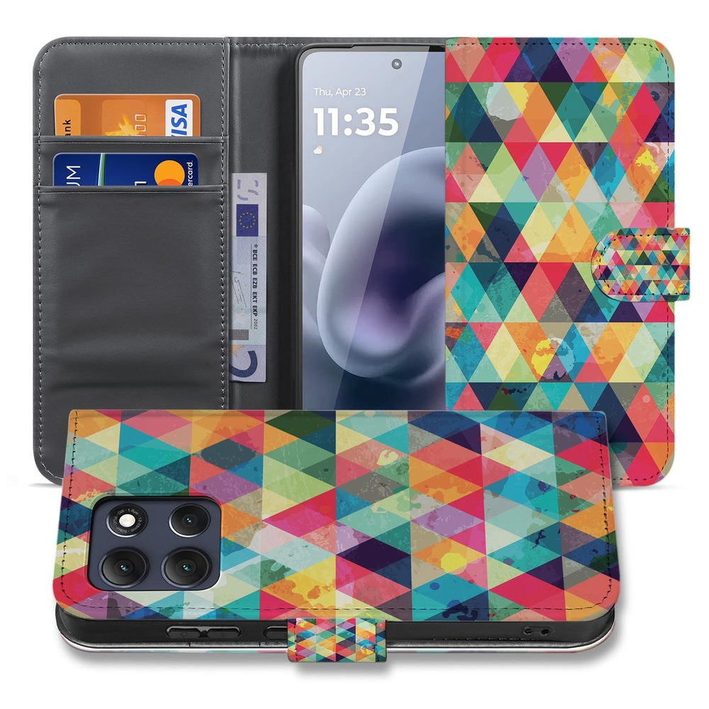 Motorola Moto G86 Telefoonhoesje Geruit kleurengemengd patroon vooraanzicht.