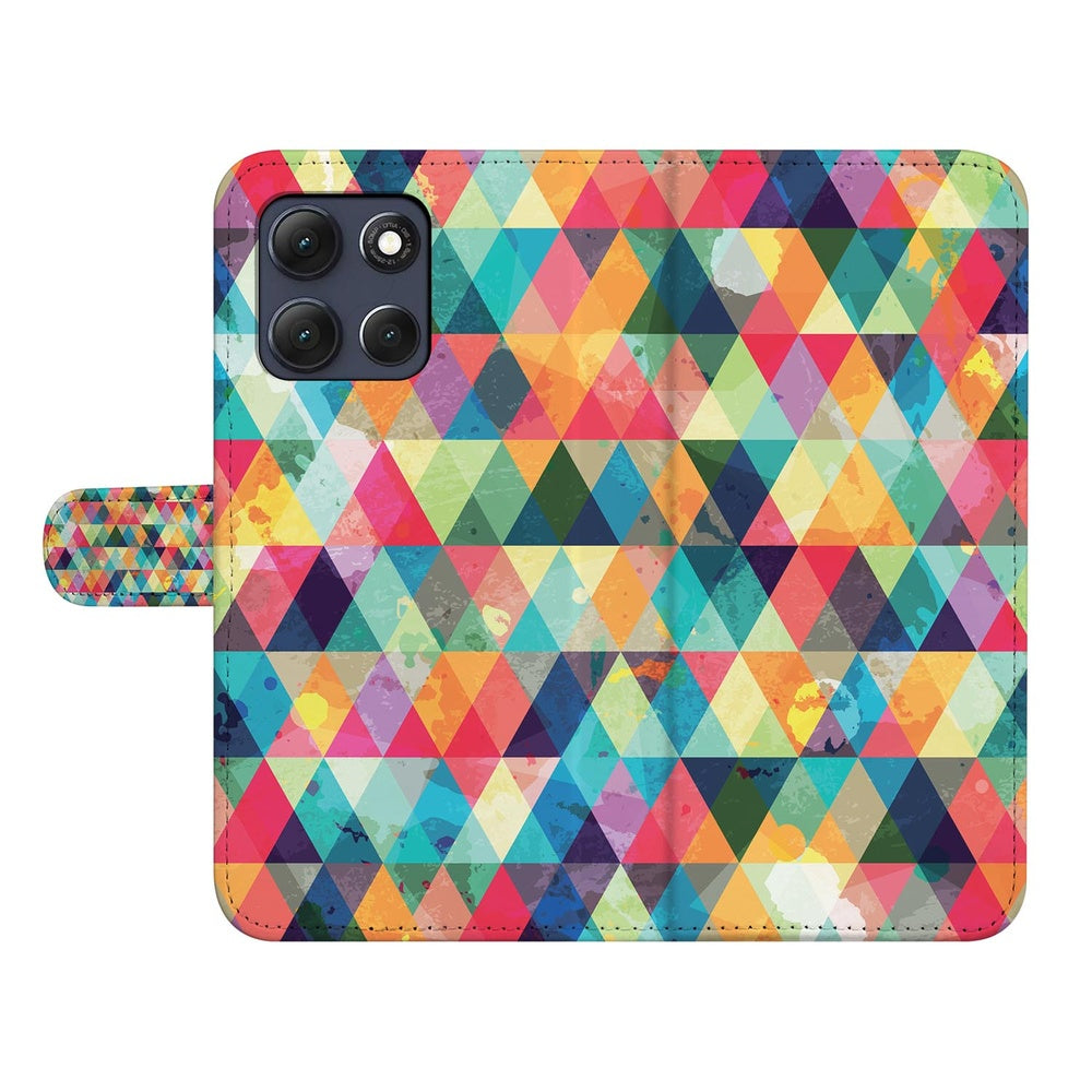 Motorola Moto G86 Telefoonhoesje Geruit Abstracte kleuren driehoeken Vooraanzicht.