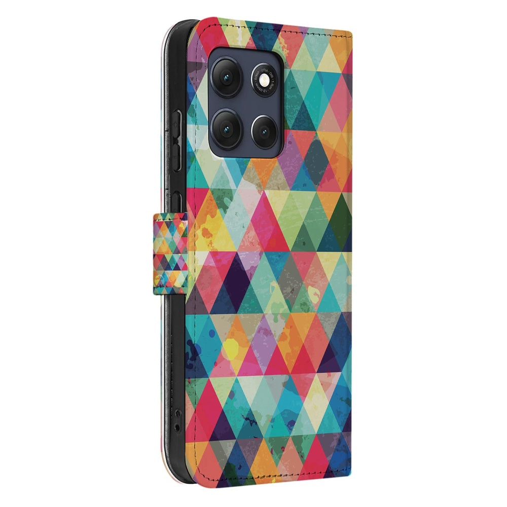 Motorola Moto G86 Telefoonhoesje Geruit kleurrijk design zijaanzicht.