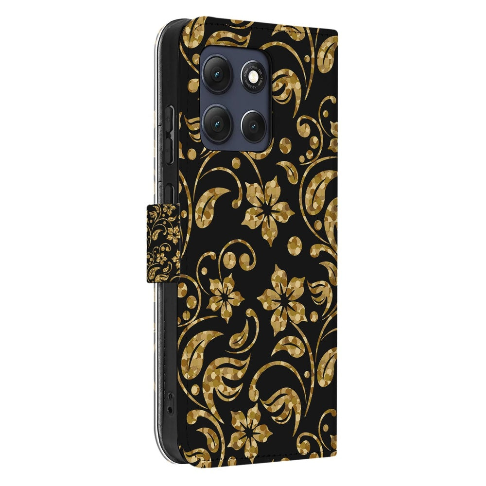 Motorola Moto G86 Hoesje Gouden Bloemen Book Case Gouden Bloemen Vooraanzicht.