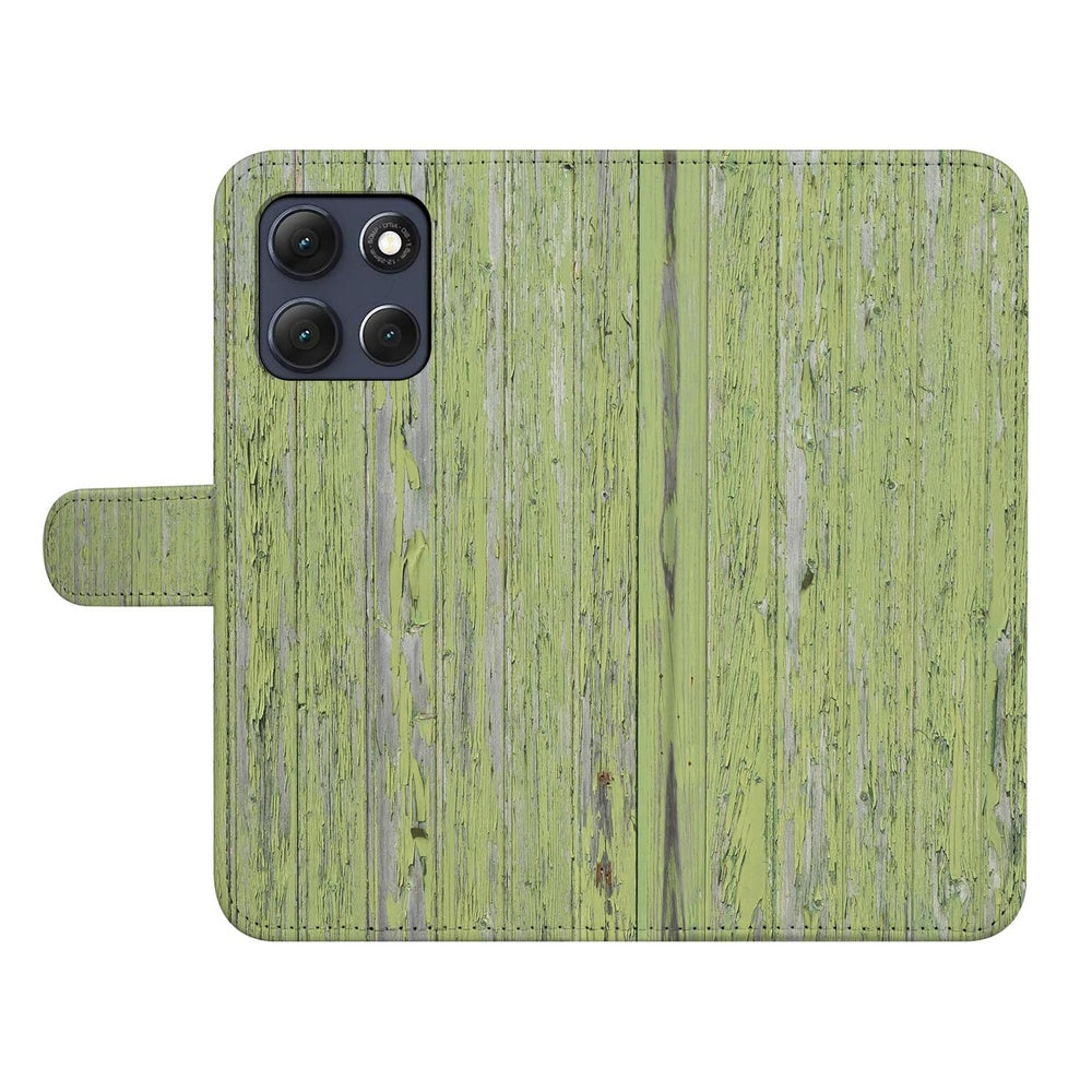 Motorola Moto G86 Bookcase Groen Houtnerf Vooraanzicht.