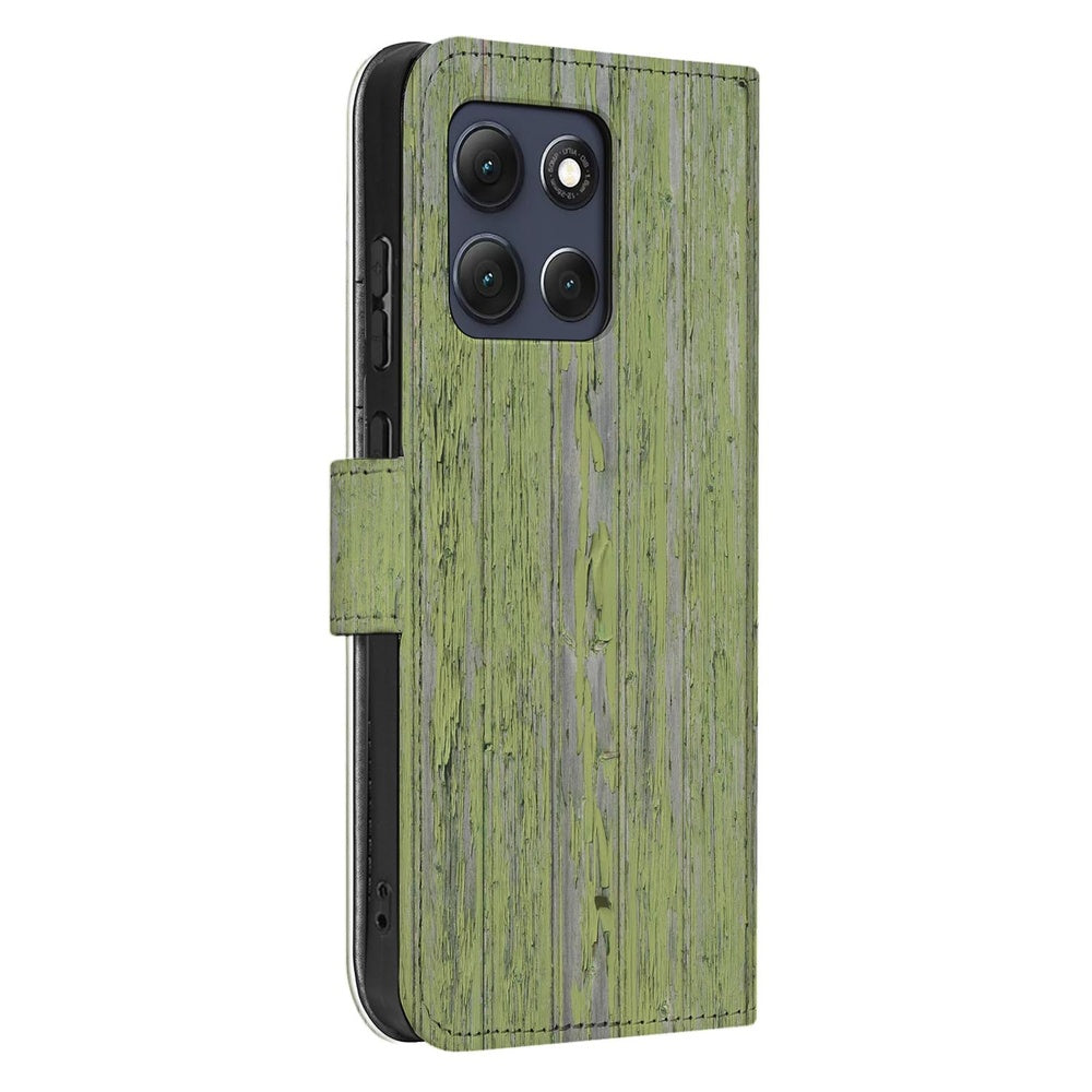 Motorola Moto G86 Bookcase Groen Houtnerf Vooraanzicht.