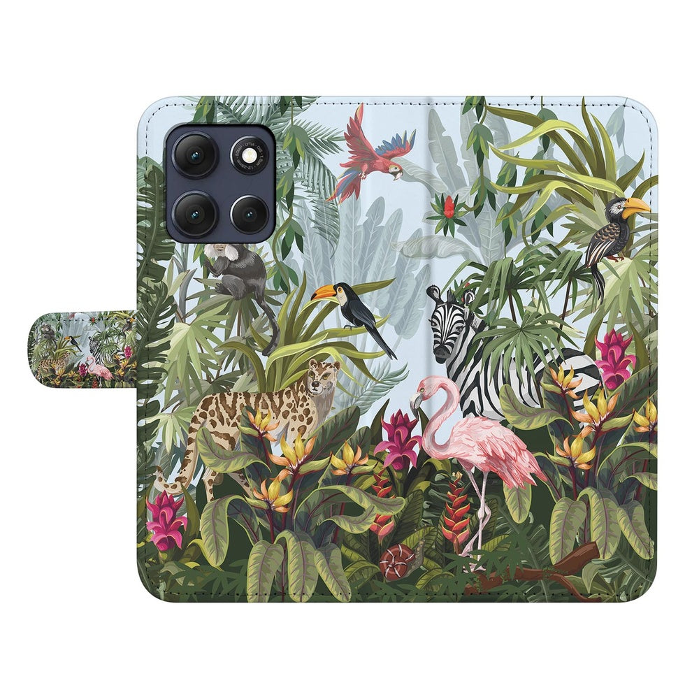 Motorola Moto G86 Bookcase Hoesje Met Pasjes Jungle Design Aanzicht Voorkant met jungle-print.