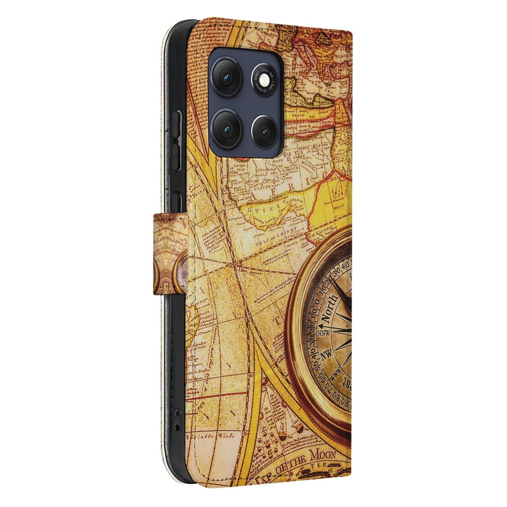 Motorola Moto G86 Book Case Hoesje Kompas kompasontwerp zijkant detail.