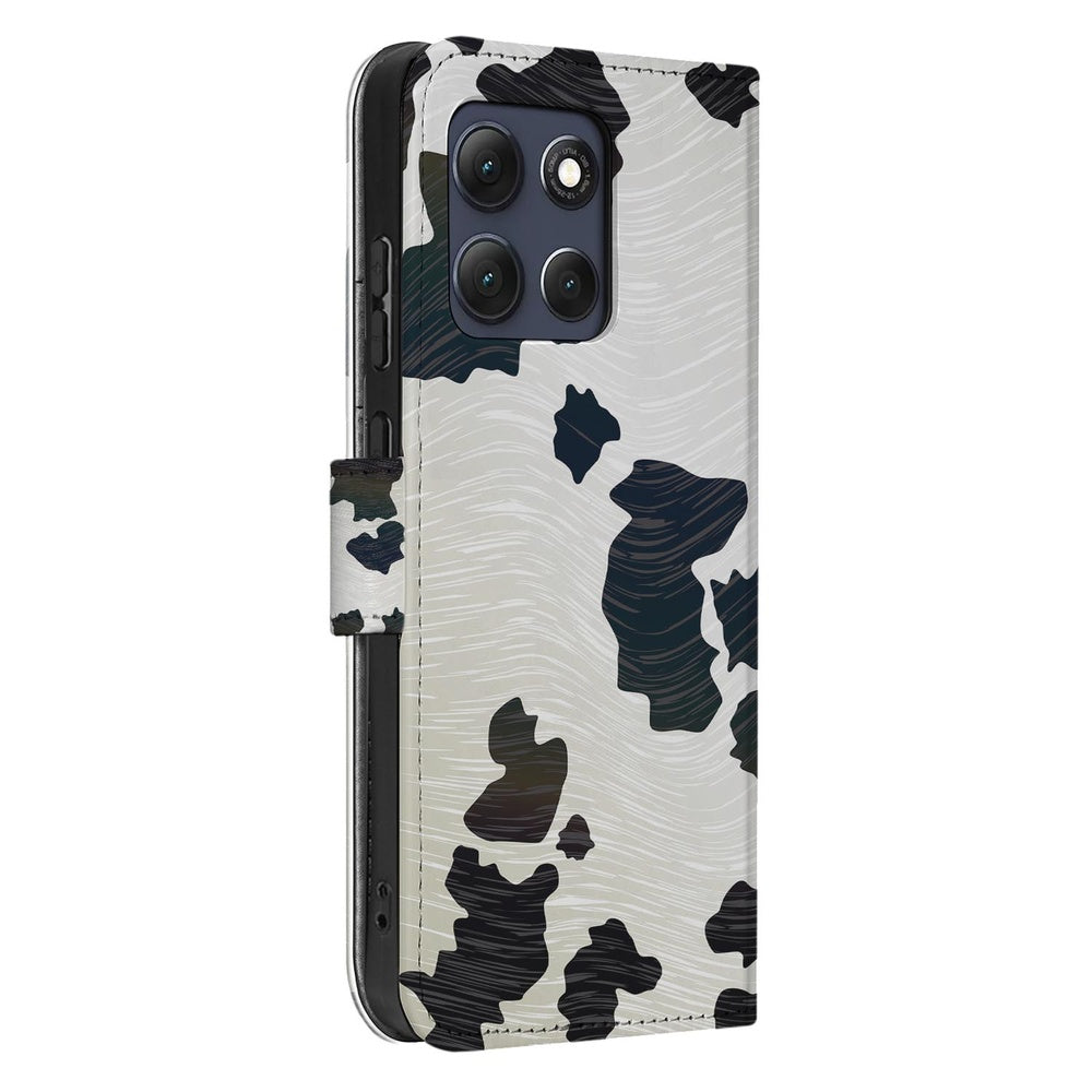 Motorola Moto G86 Book Case Hoesje Koeienvlekken koeienvlekken ontwerp vooraanzicht.