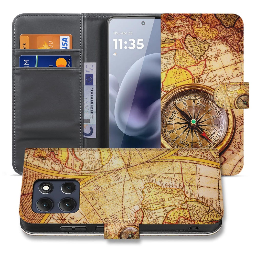 Motorola Moto G86 Book Case Hoesje Kompas Kompasontwerp Voorkant met Pasjes