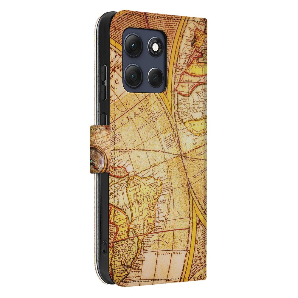 Motorola Moto G86 Book Case Hoesje Kompas kaart design vooraanzicht.