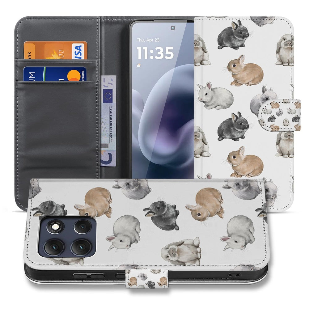 Motorola Moto G86 Telefoonhoesje Met Pasjes Konijntjes Book Case met Pasjes binnenkant.