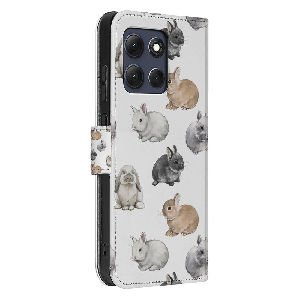 Motorola Moto G86 Telefoonhoesje Met Pasjes Konijntjes Book Case konijntjesprint vooraanzicht.