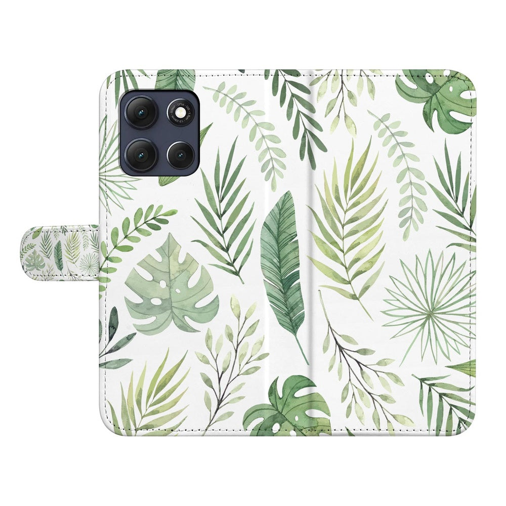 Motorola Moto G86 Book Case Bladeren Lichtgroen Wit Vooraanzicht.