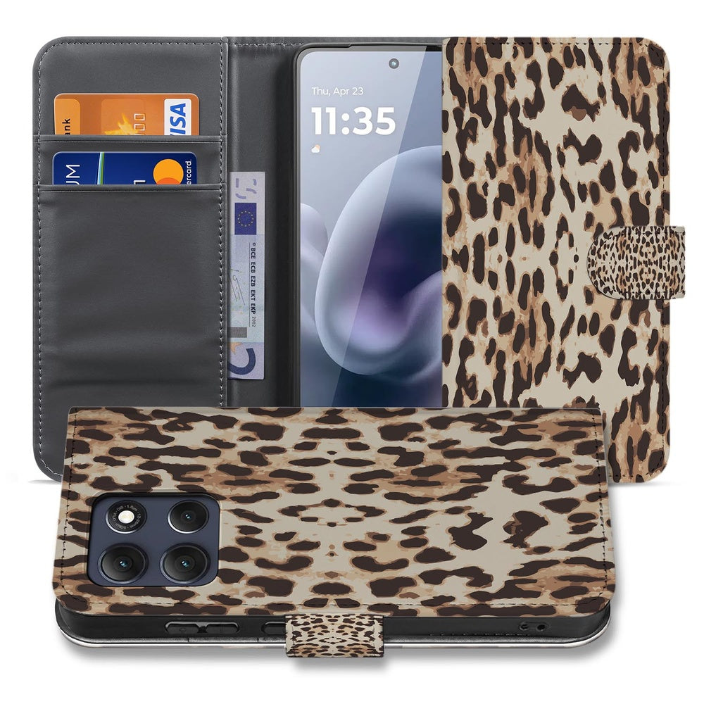 Motorola Moto G86 Book Case Hoesje Leopard Variant A Vooraanzicht.