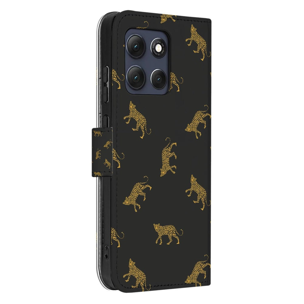 Motorola Moto G86 Telefoonhoesje Luipaardprint zijkant.