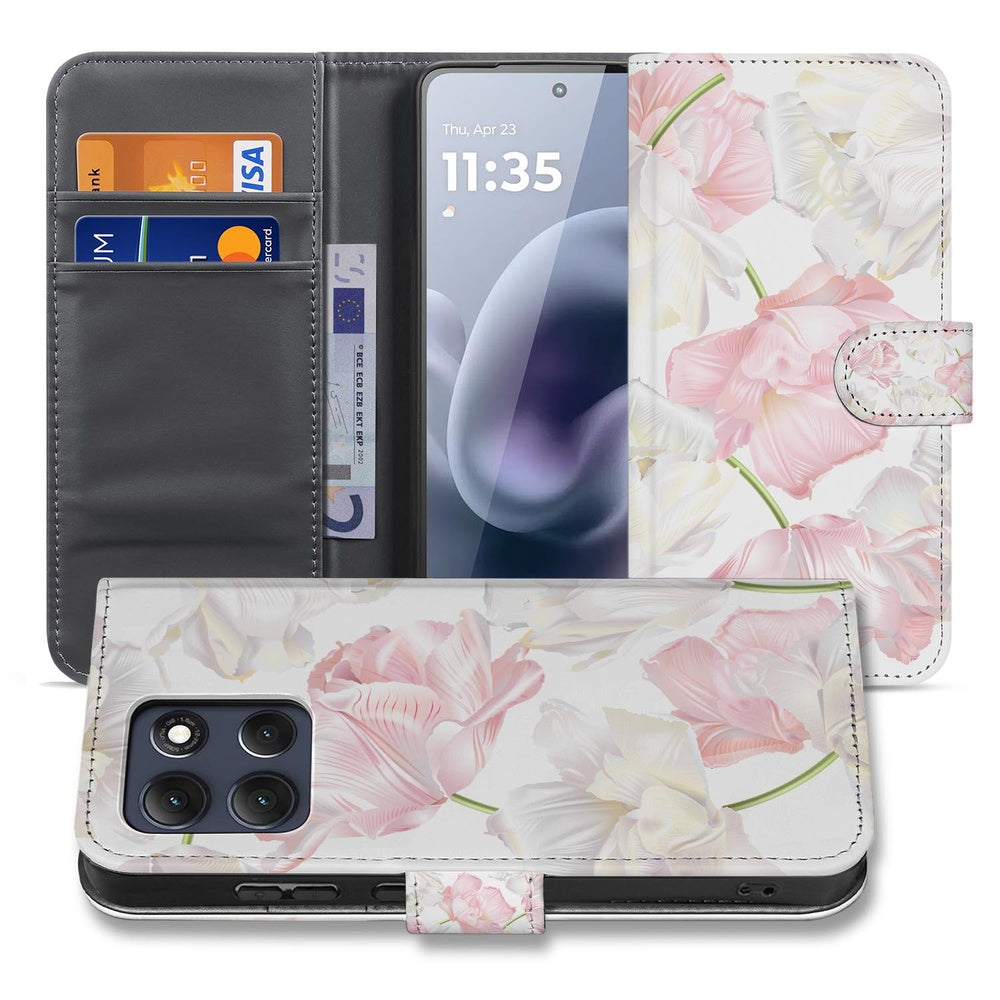 Motorola Moto G86 Book Case Hoesje Lovely Flowers Roze Wit Aanzicht Binnenkant.