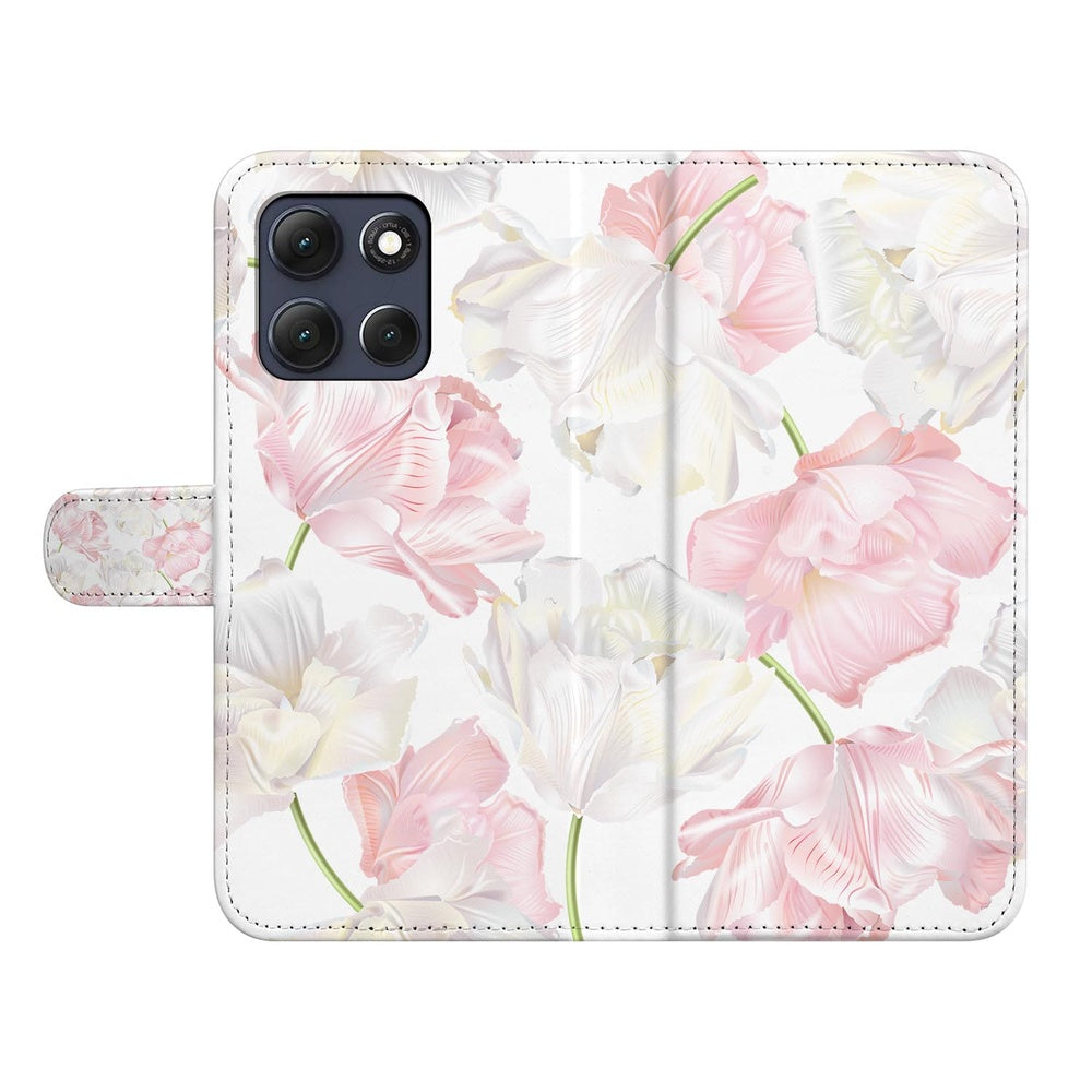 Motorola Moto G86 Book Case Hoesje Lovely Flowers Roze Wit Aanzicht binnenkant met romantische bloemenprint.