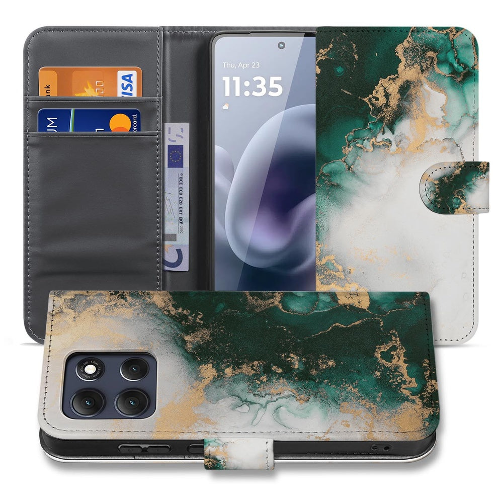 Motorola Moto G86 Bookcase Marmer Groen Vooraanzicht.