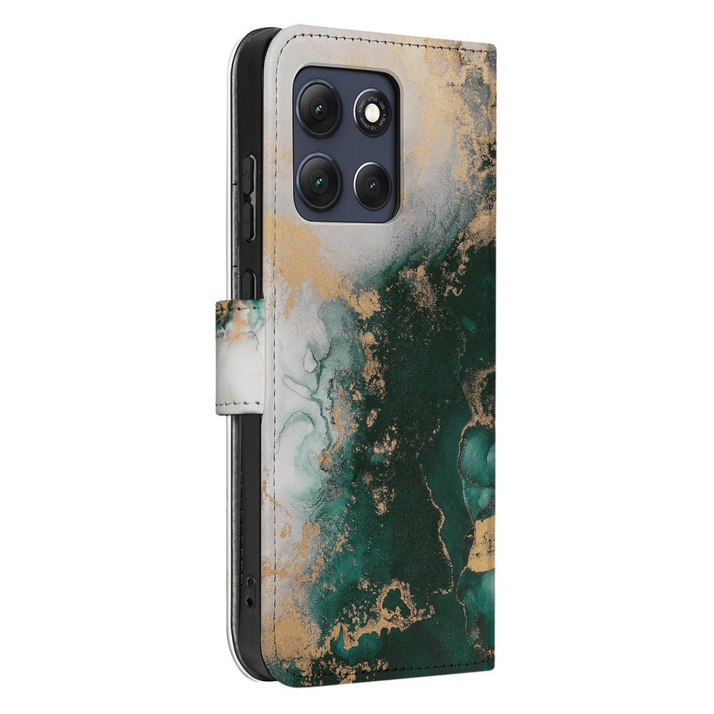 Motorola Moto G86 Bookcase Marmer Groen Aanzicht zijkant.