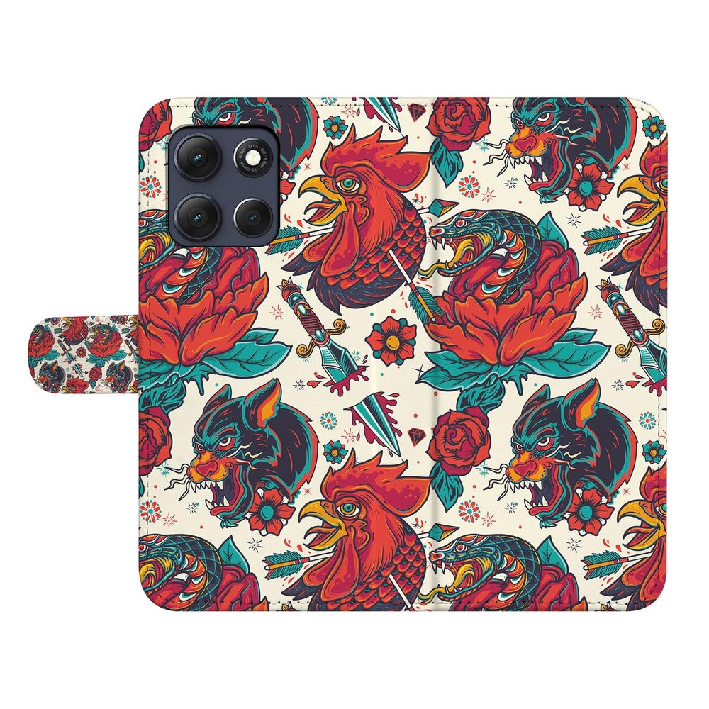 Motorola Moto G86 Telefoonhoesje Old Skool tattoo print vooraanzicht.