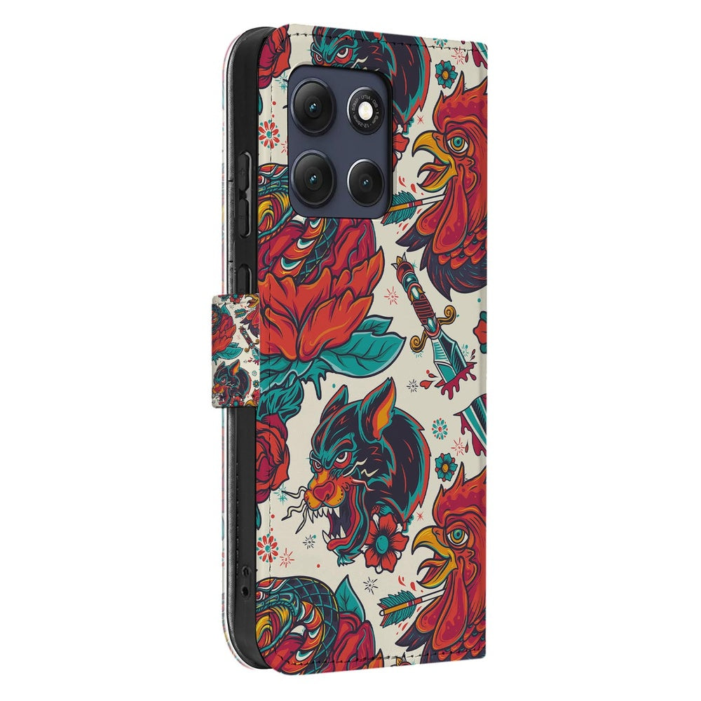 Motorola Moto G86 Telefoonhoesje Old Skool tattoo-print aanzicht.