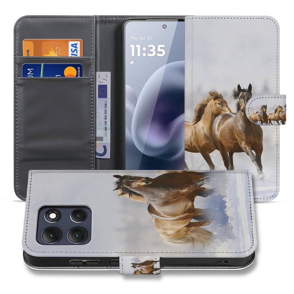 Motorola Moto G86 Book Case Hoesje Paarden Motief detail binnenkant paardenprint.