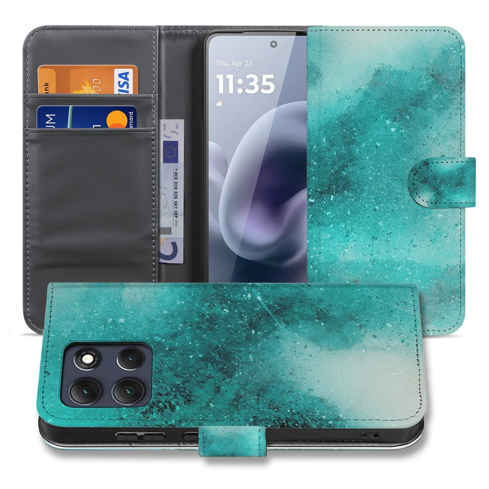 Motorola Moto G86 Bookcase Painting Blue book case teal design vooraanzicht.