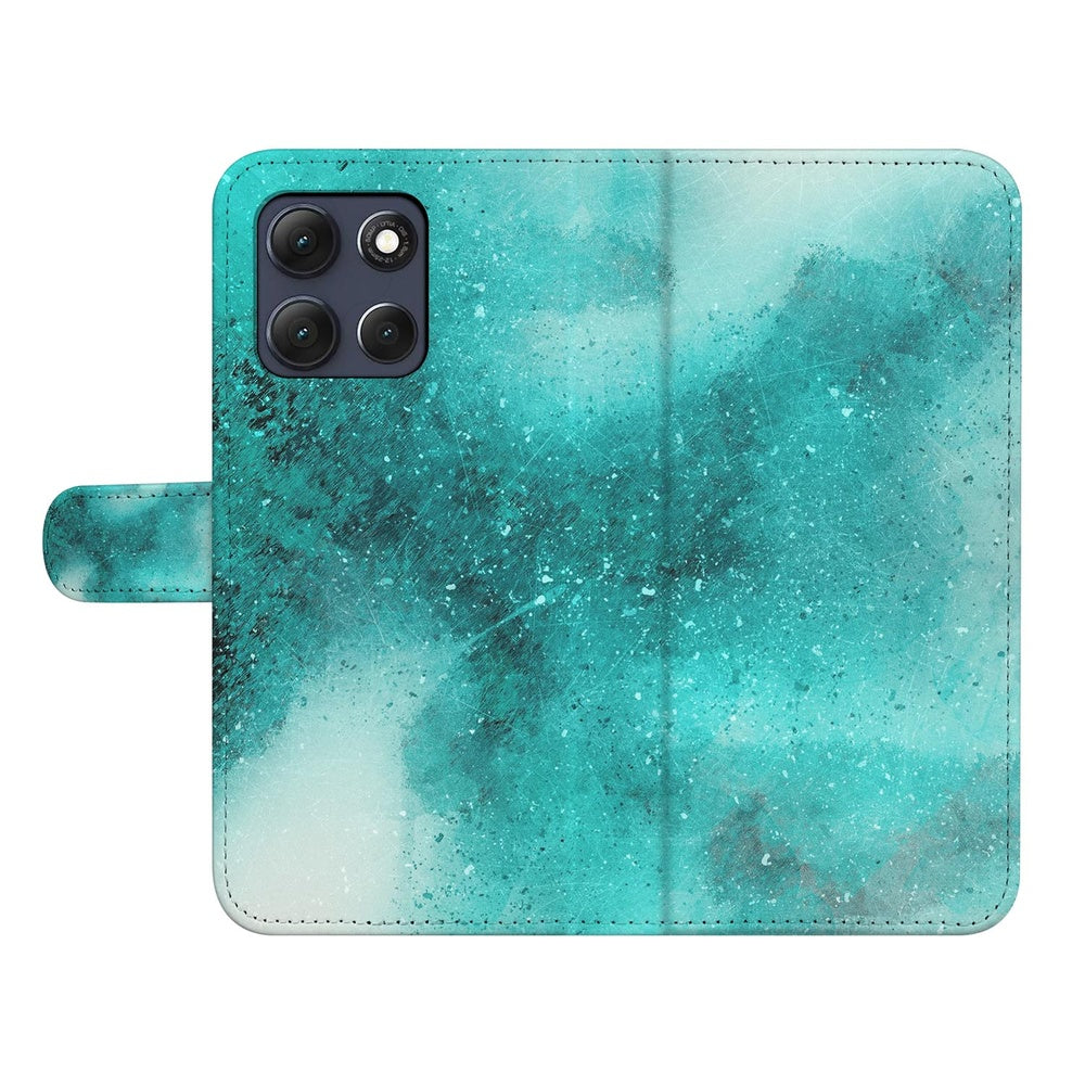 Motorola Moto G86 Bookcase Painting Blue bookcase blauw aquarel design vooraanzicht.