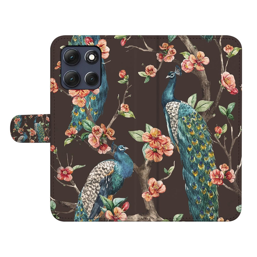 Motorola Moto G86 Bookcase Hoesje Pauw Bloemen Print Details.