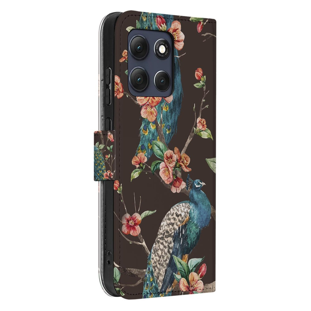 Motorola Moto G86 Bookcase Hoesje Pauw Bloemen Print Vooraanzicht.
